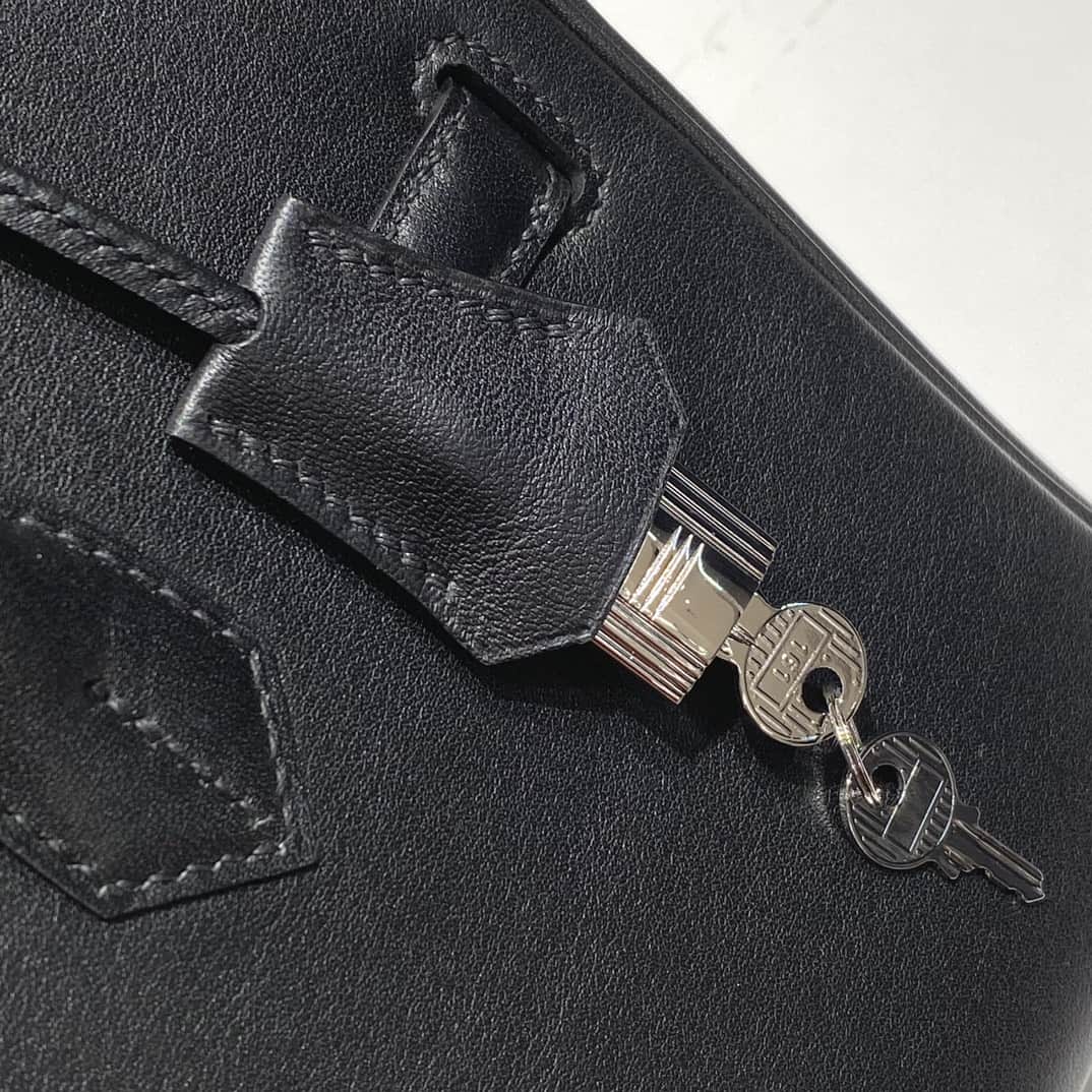 Hermes Shoulder Birkin 29 Swift leather Black & Silver Metal WAX High