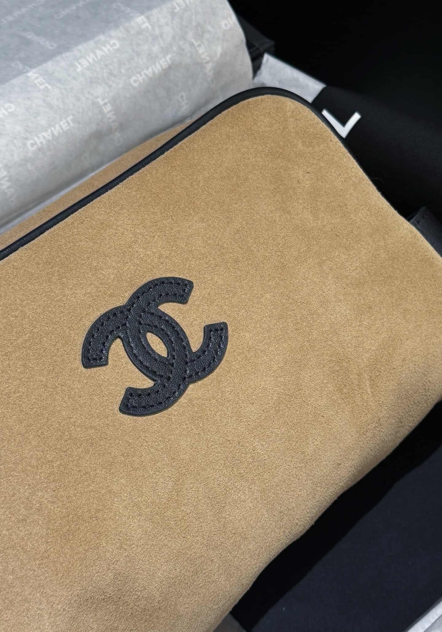 Chanel Small Zipped Pouch Suede Calfskin Beige AP5266 A