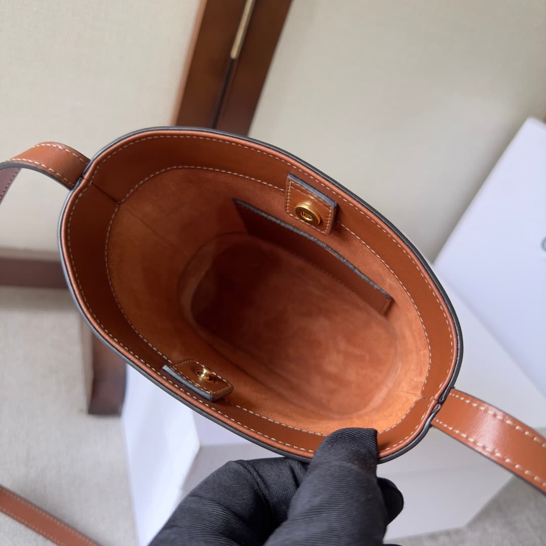 CELINE Small Bucket Bag in Tan Smooth Calfskin Leather High