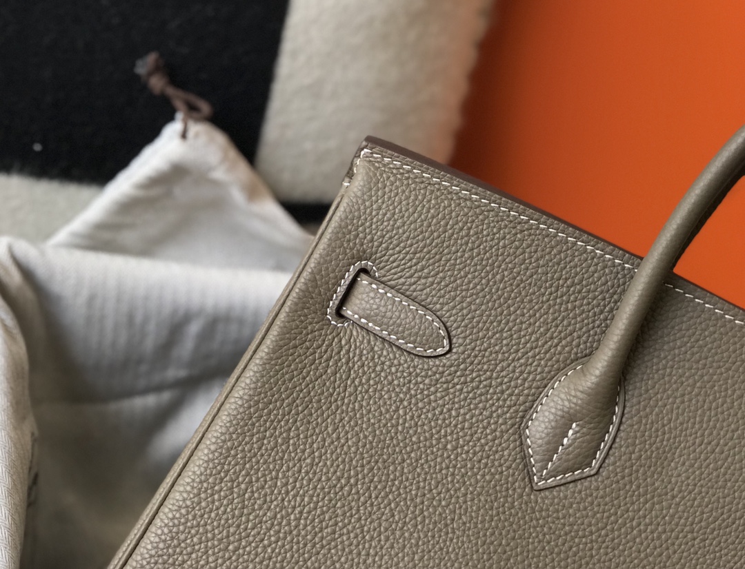 Hermes Birkin 25/30/35cm Bag Calfskin Silver/Gold Metal In Etoupe High