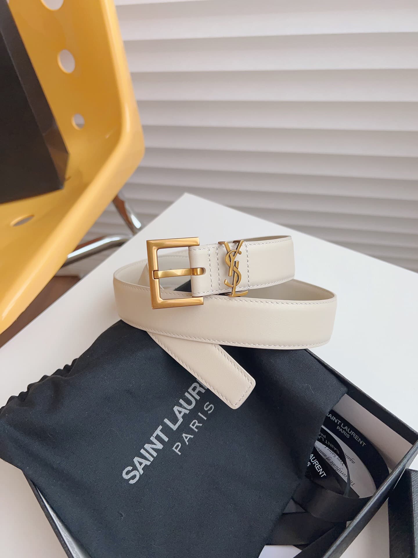 YSL CASSANDRE BELT WITH SQUARE BUCKLE IN SHINY BOX LEATHER High