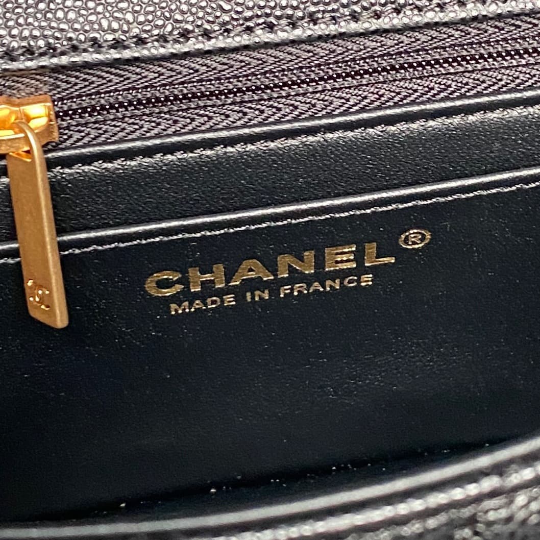 Chanel Mini Flap Bag with Top Handle Grained Shiny Calfskin &  Gold-Tone Metal Black AS5702 A