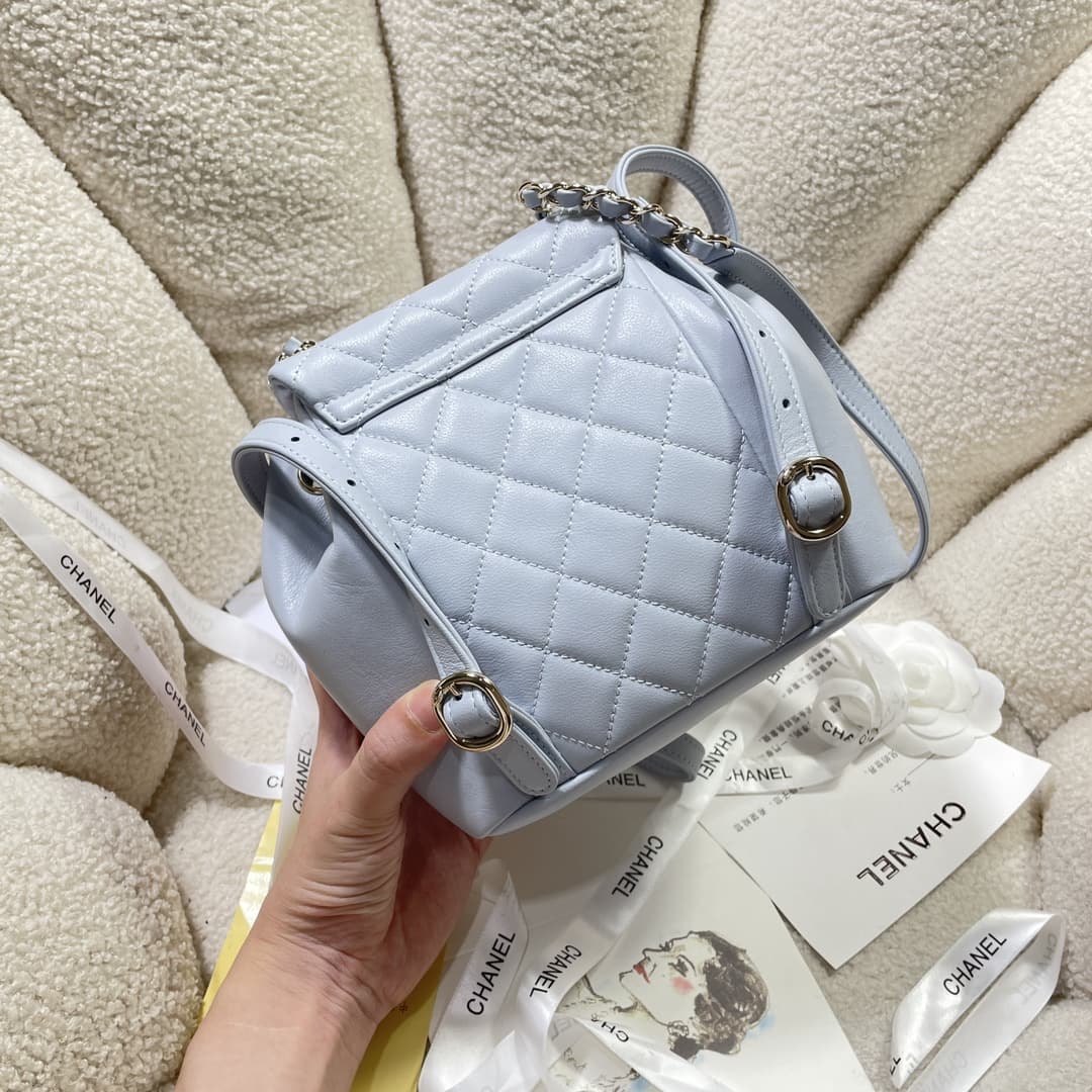 Chanel Small Quilted Duma Backpack Lambskin AS2908 Light-Blue High