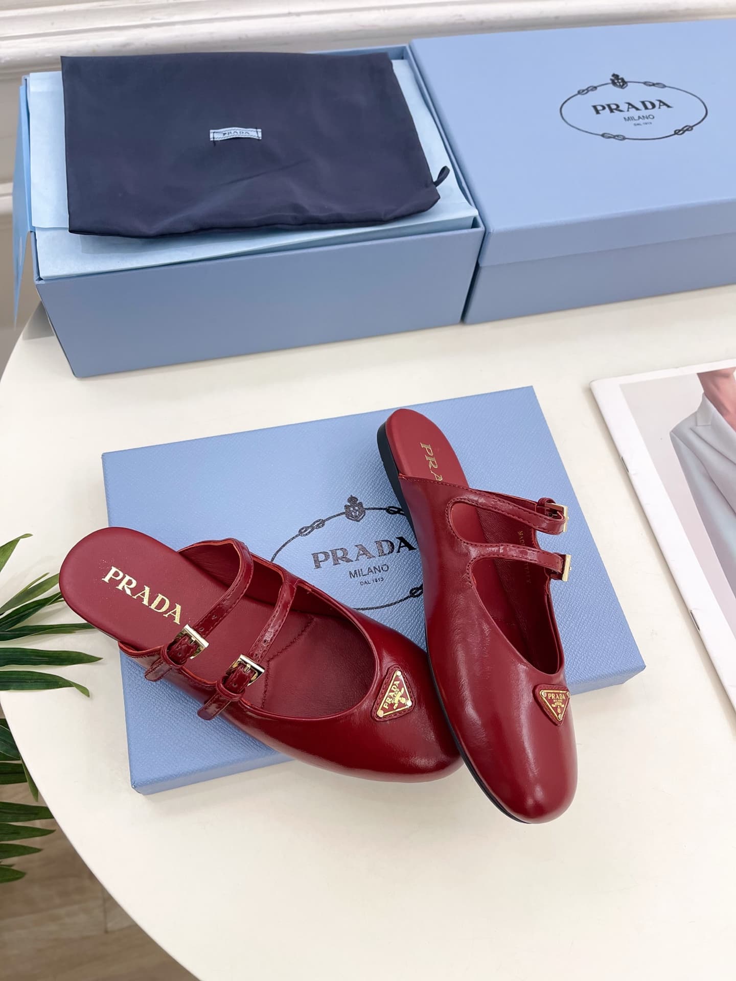 Prada Leopard-Print Pony Hair Dual Mary Jane Ballerina Mules Women