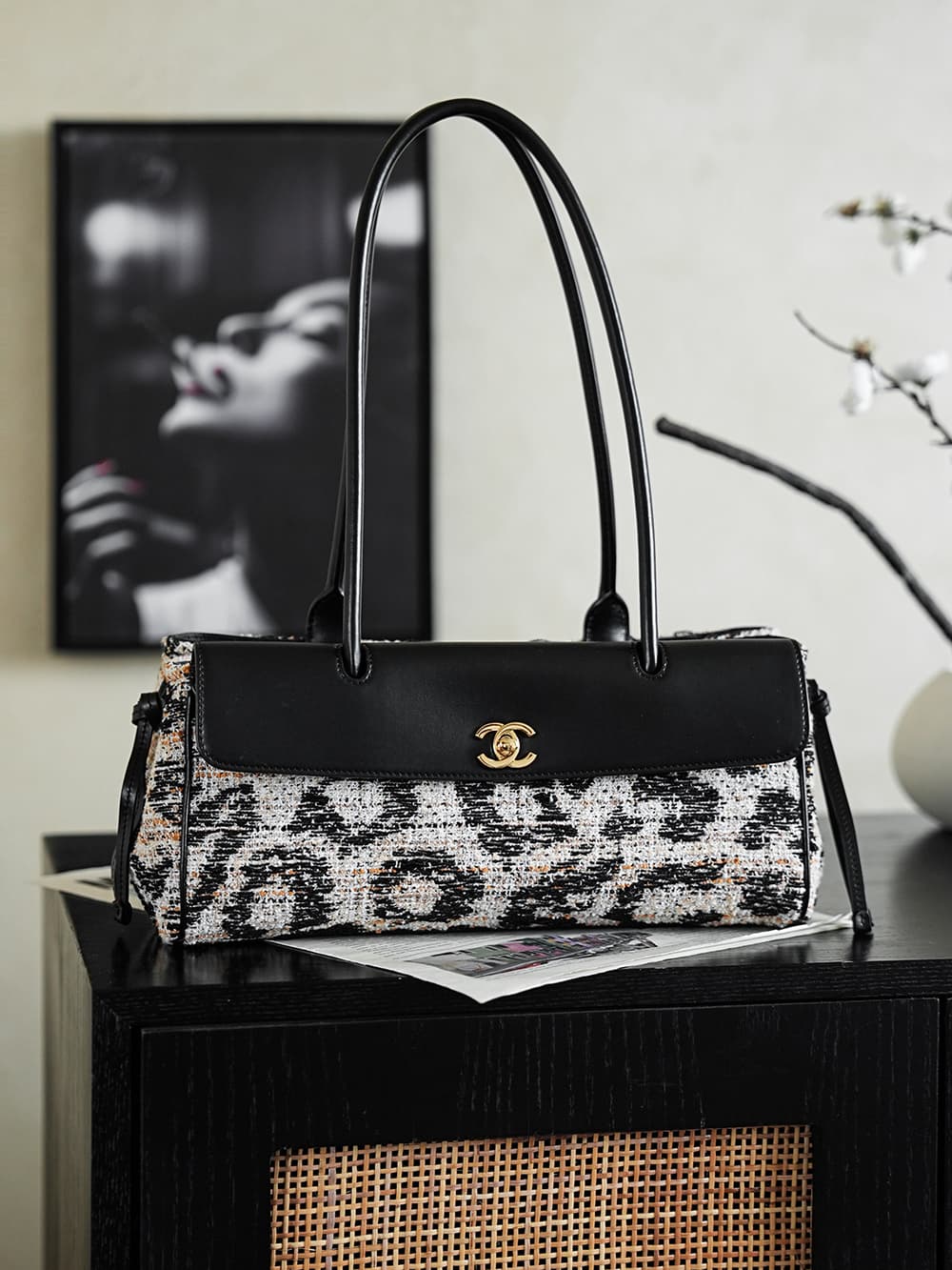 Chanel Shopping Bag Tweed Calfskin & Gold-Tone Metal AS6288 A