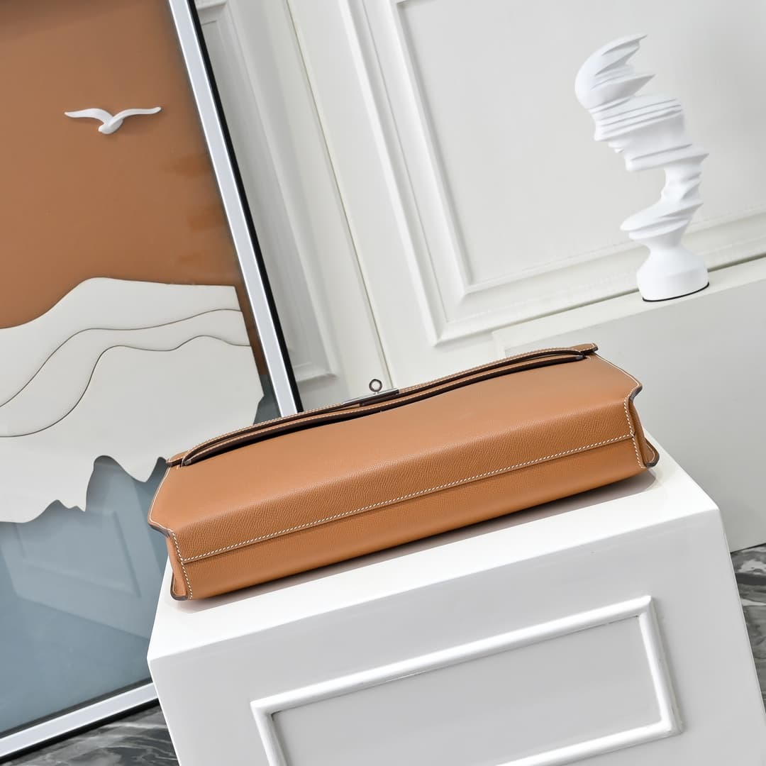 Hermes Kelly depeches Epsom 36 briefcase In Camel Silver Metal CalfskIn WAX High