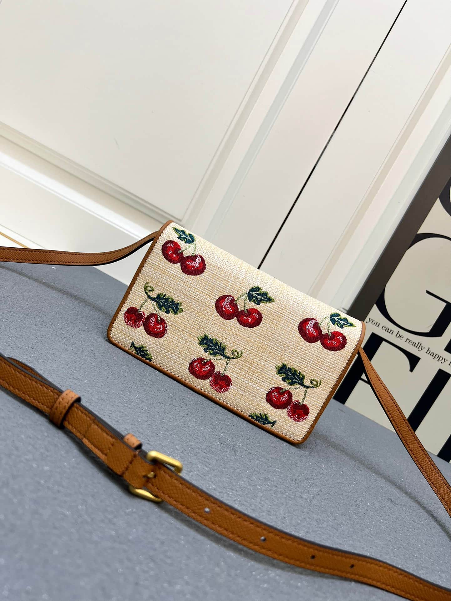Valentino VLogo Signature Mini Shoulder Bag In Jacquard Raffia With Cherryfic Pattern Mid