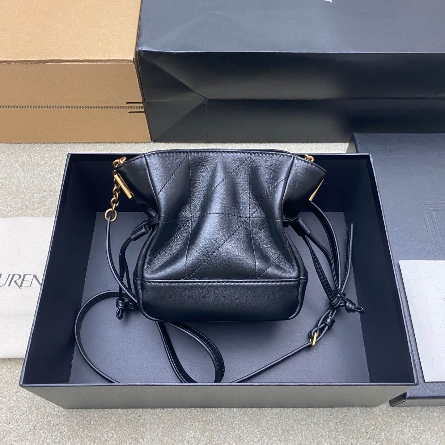 Saint Laurent Jamie Mini Leather Bucket Bag Black Lambskin 859174 High