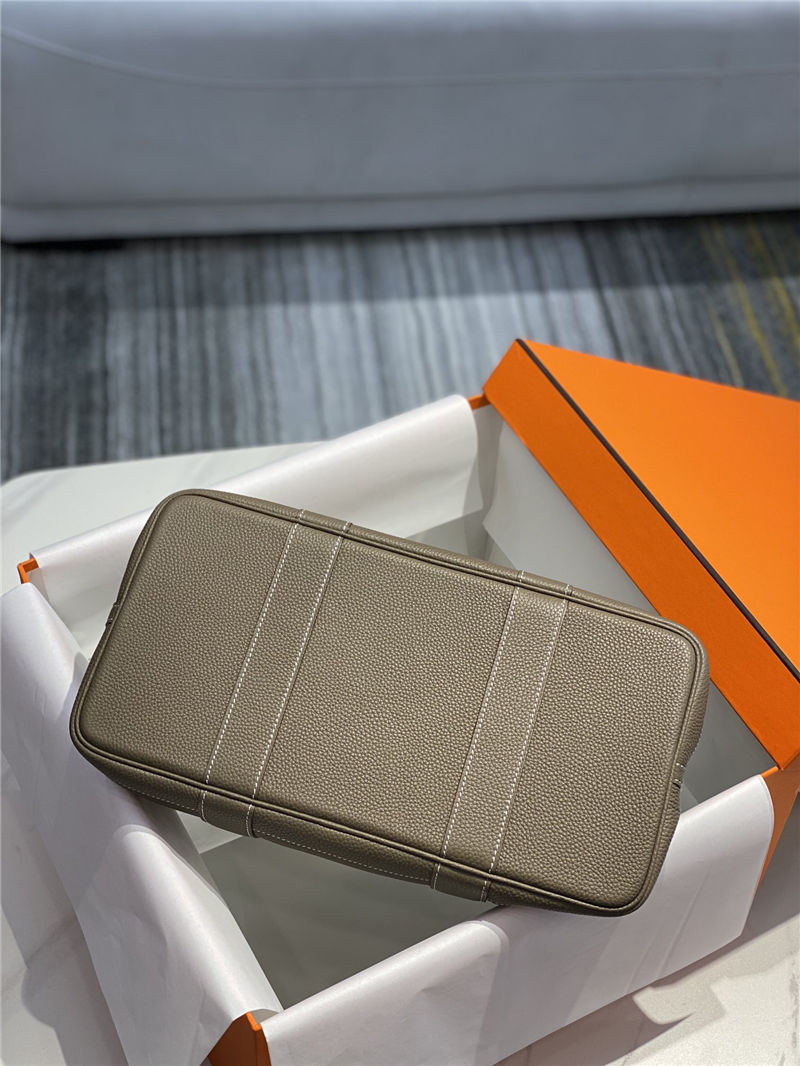 Hermes Garden Party 30/36 Bag Calfskin In Gri Elephant High