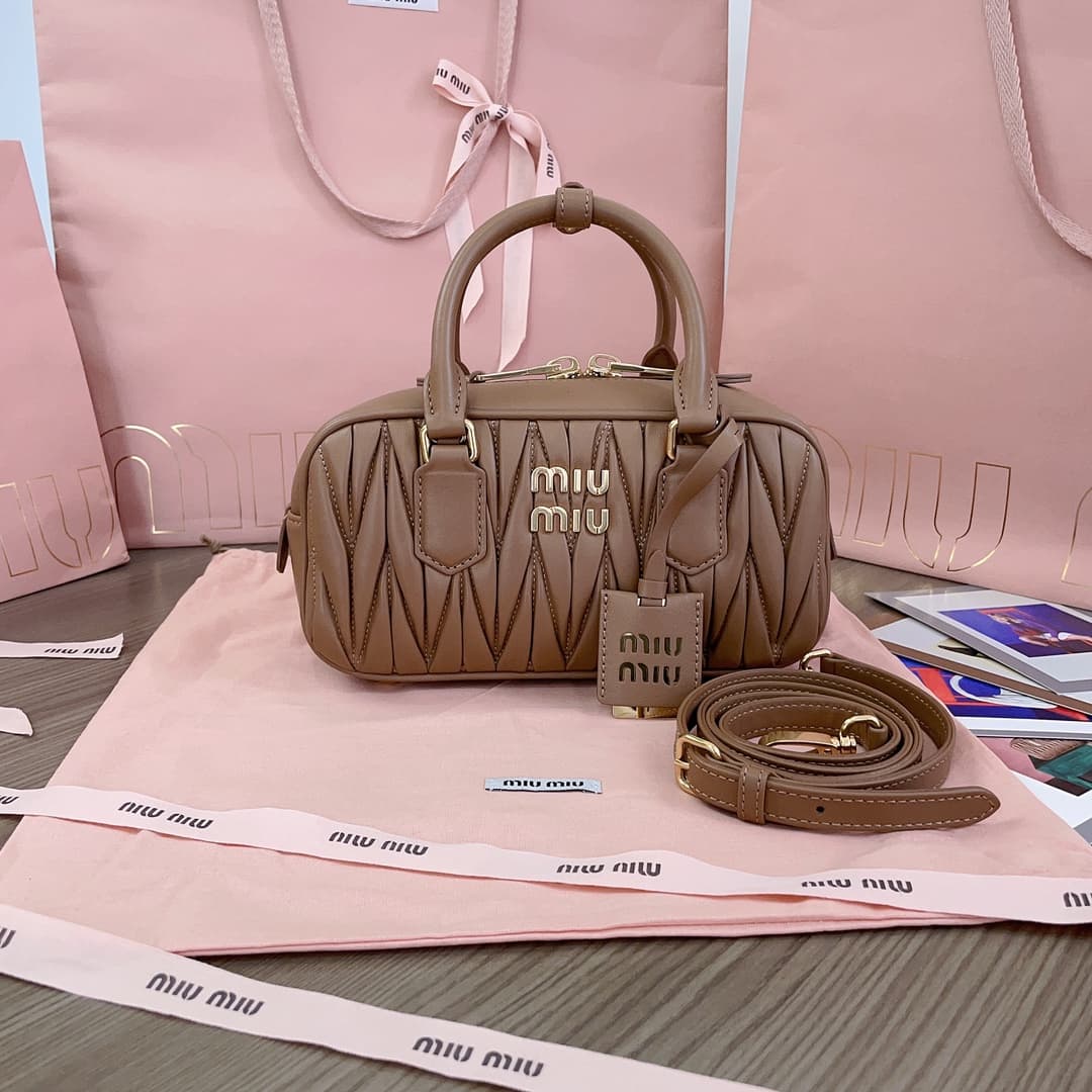 Miu Miu Arcadie matelassé nappa leather bag 5BB142 Beige High