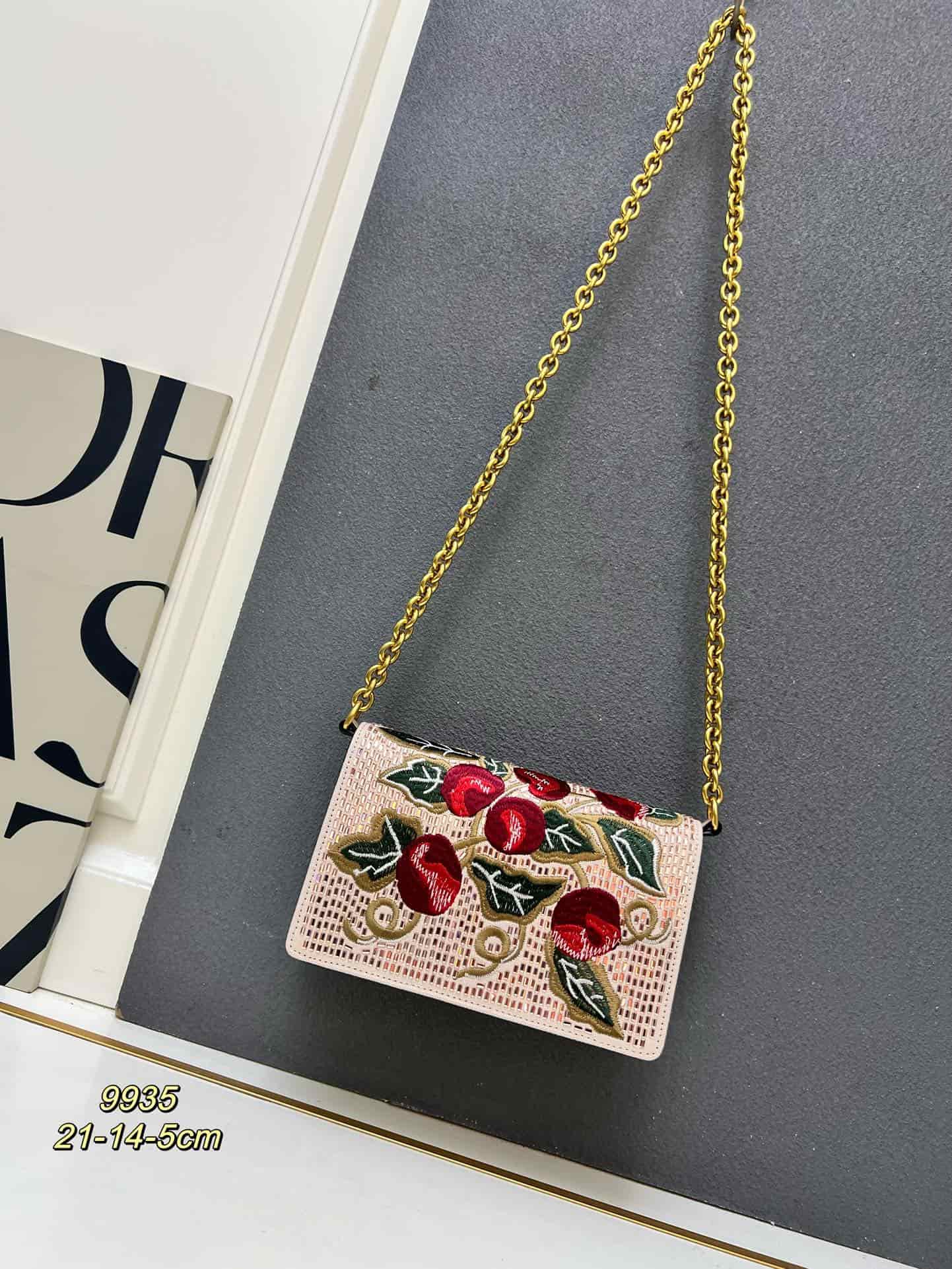 Valentino Garavani Vain Embroidered Shoulder Clutch With Cherryfic Pattern Mid