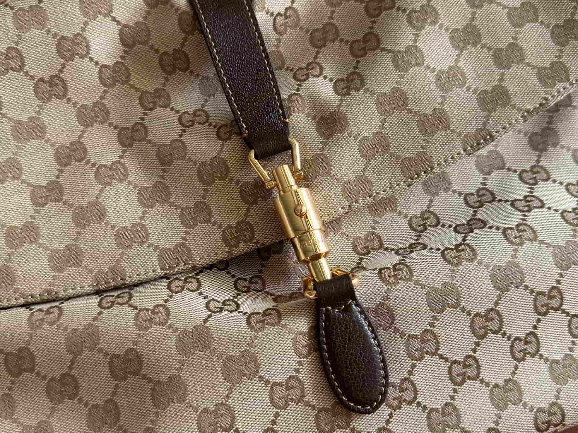 Gucci Jackie Flap large crossbody bag sand and brown GG canvas A005ZI High