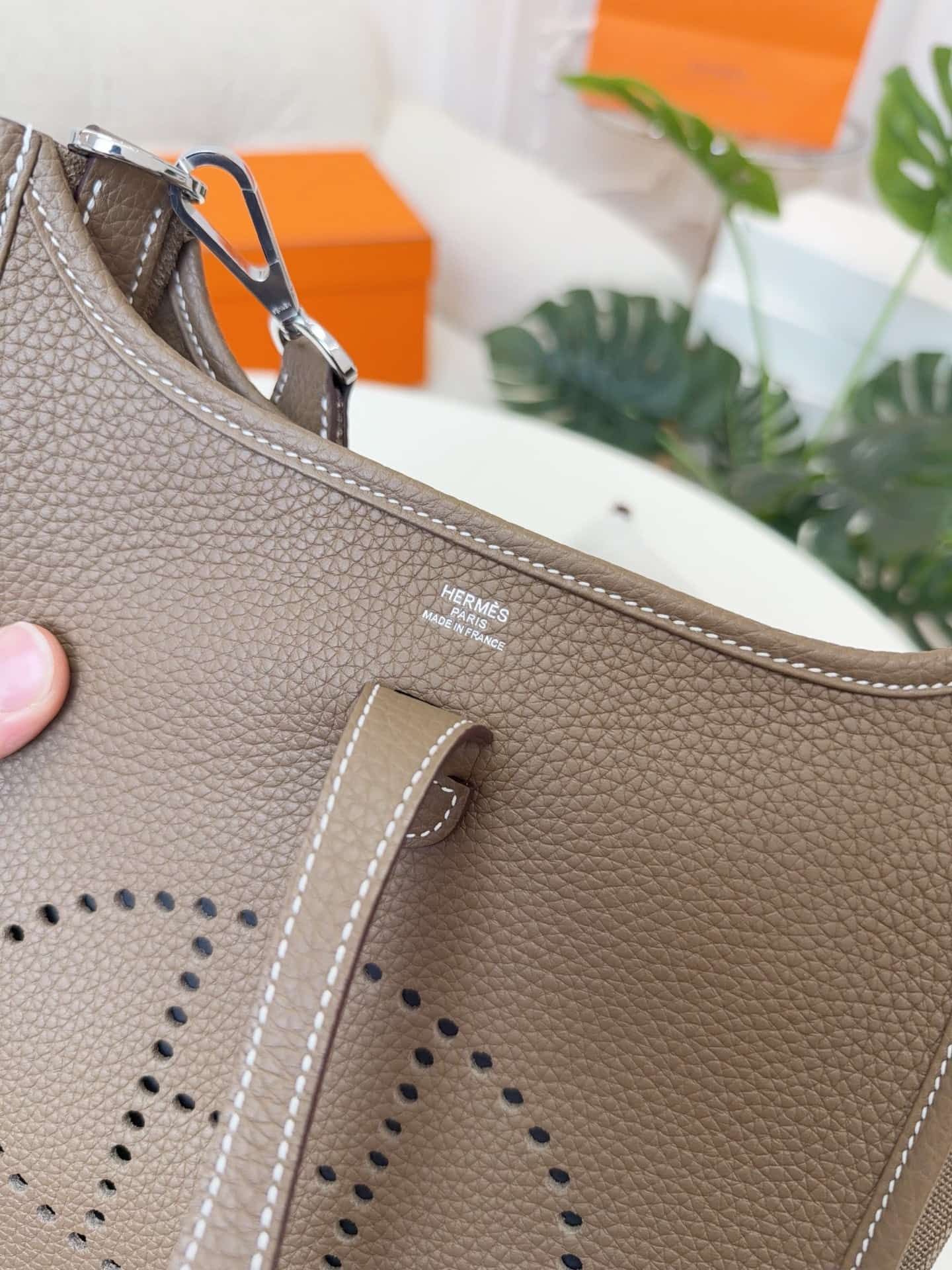 Hermes Evelyne Mini 23 Bag Calfskin In Etoupe WAX High