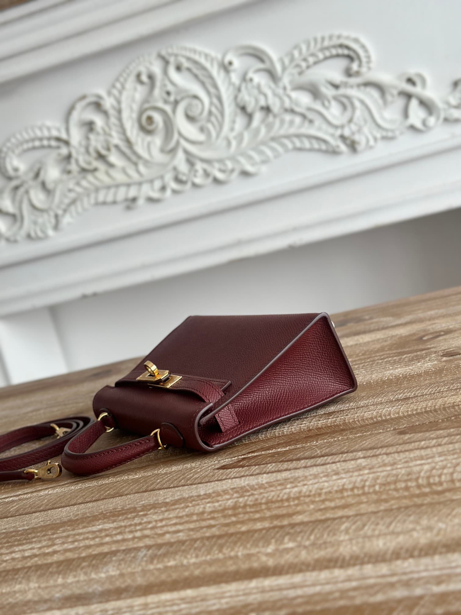 Hermes Kelly Mini II Bag Epsom Leather WAX Bordeaux High