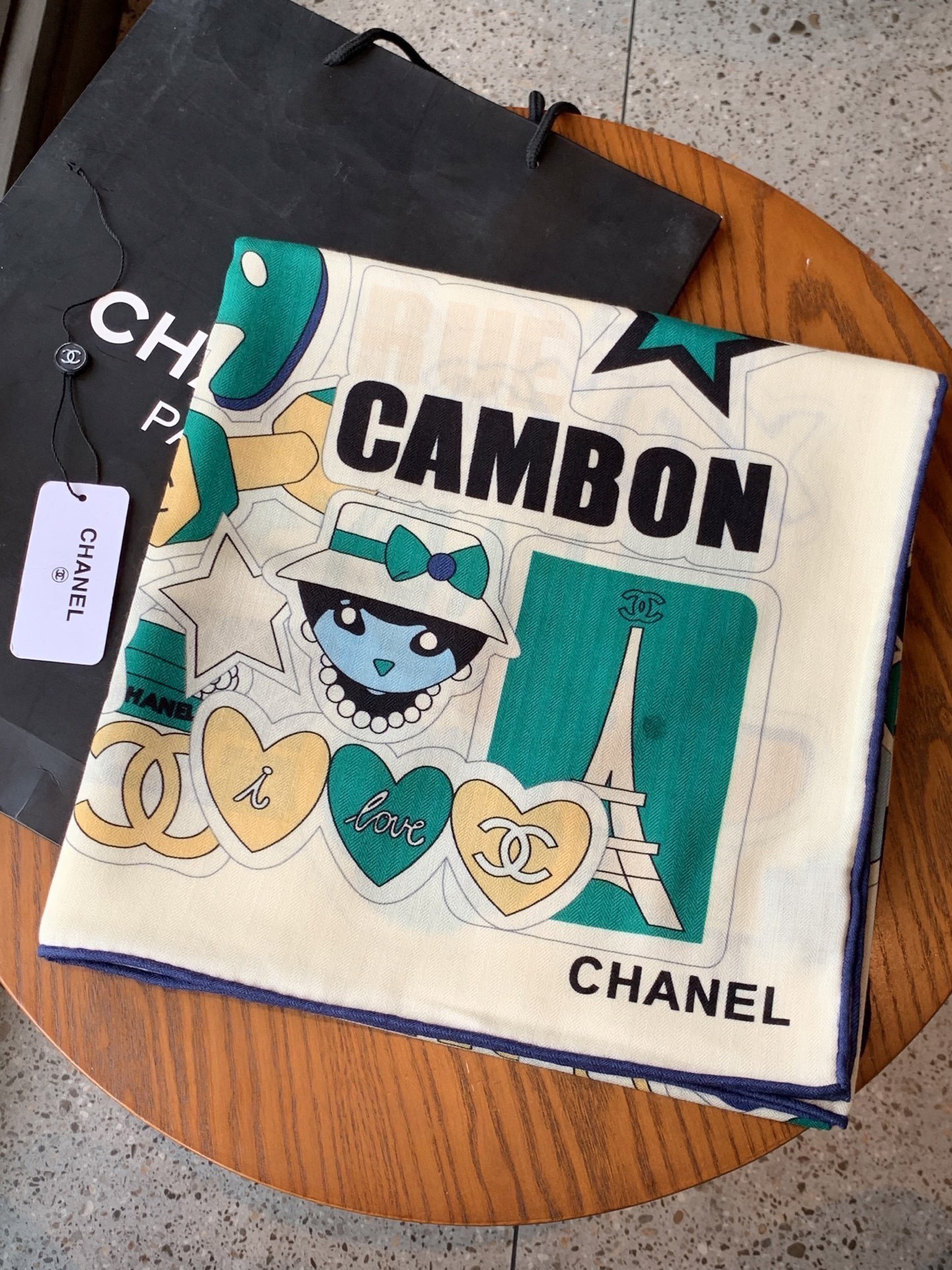 Chanel motif printed silk square scarf
