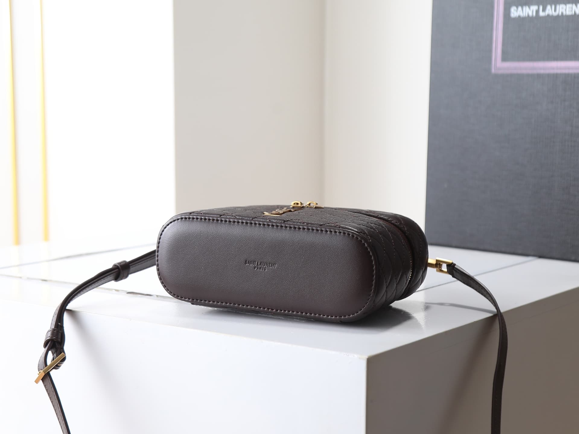 Saint Laurent Gaby Vanity Bag Lambskin Dark Brown 766731 High