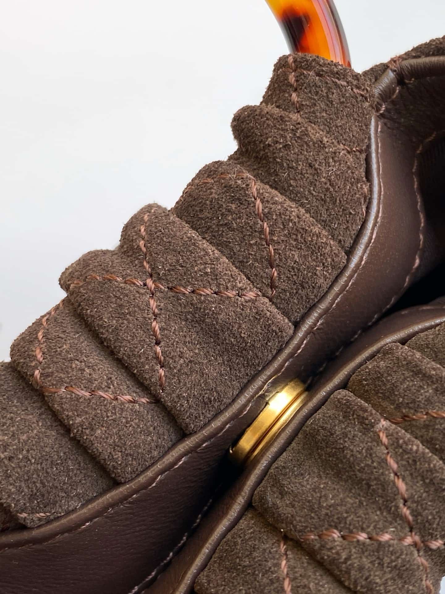 Chanel Mini Hobo Bag Suede Calfskin Turtoise-Shell Effect Plexi & Gold-Tone Metal Brown AS4981 High