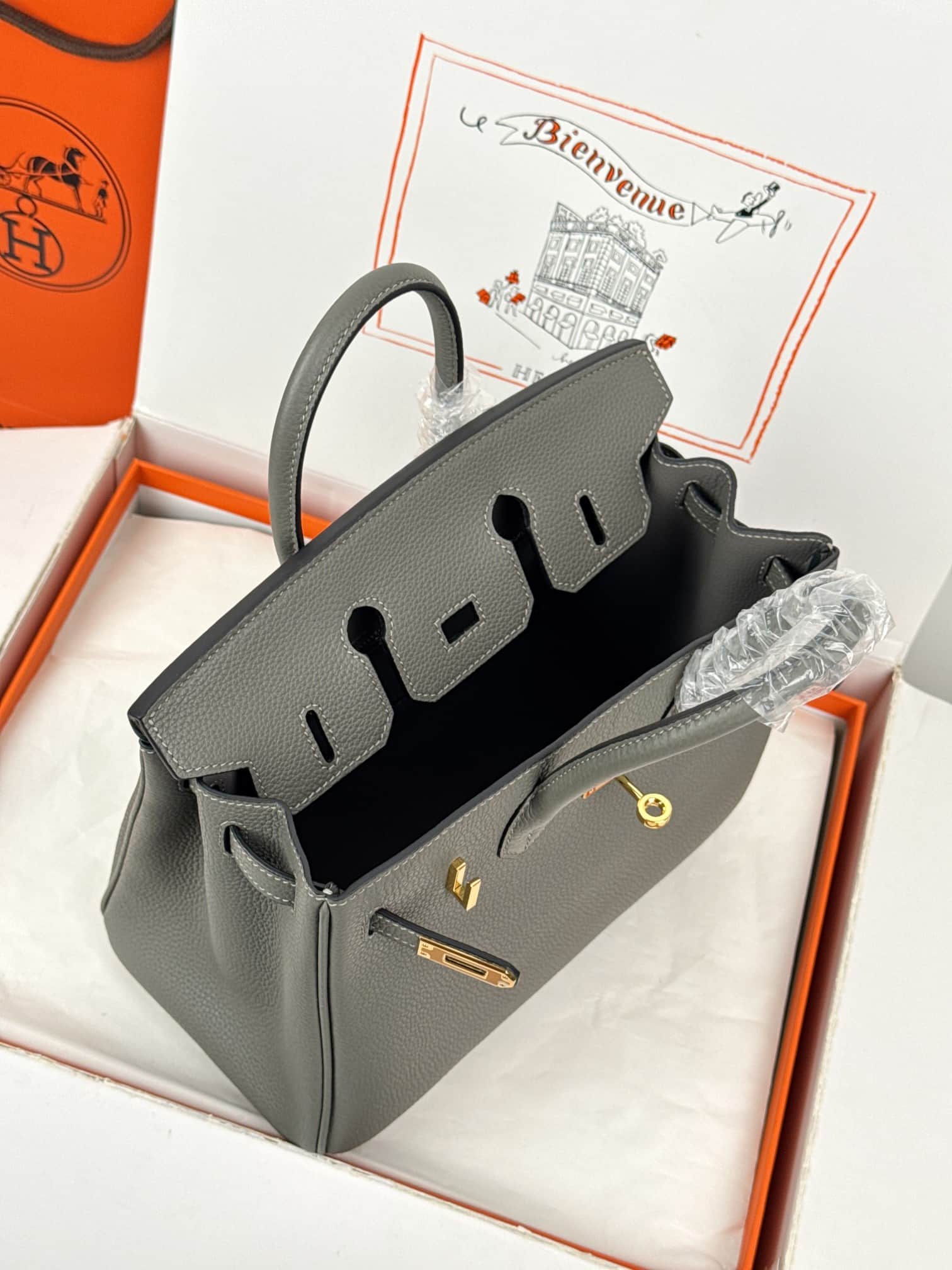 Hermes Birkin 25/30 Bag Togo Calfskin Leather Gris Meyer High