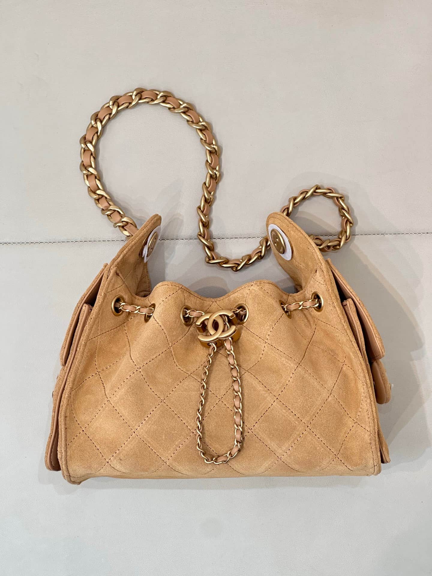 CHANEL 25 Mini Handbag AS5631 Suede &Gold-tone Metal Beige TOP
