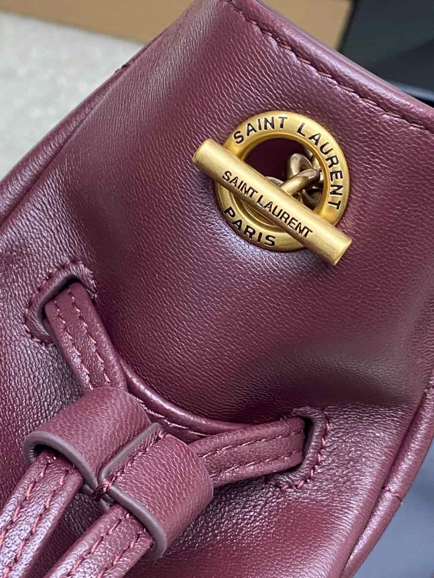 Saint Laurent Jamie Mini Leather Bucket Bag Burgundy Lambskin 859174 High