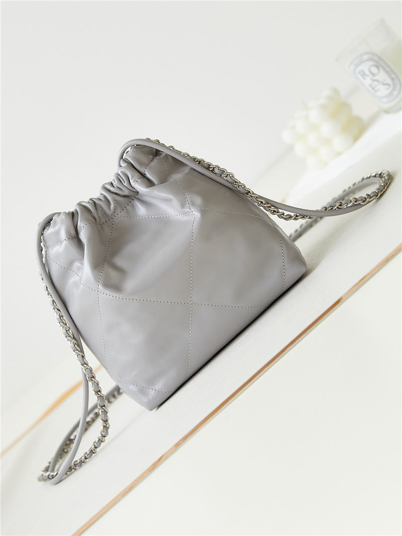 Chanel 22 MINI HANDBAG Shiny Calfskin Grey & Silver-Tone Metal AS3980 A