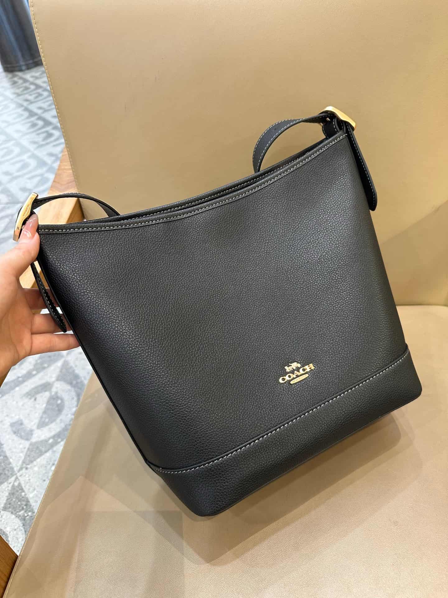 Coach Jude Duffle Bag in Grained Calfskin with Black Leather High