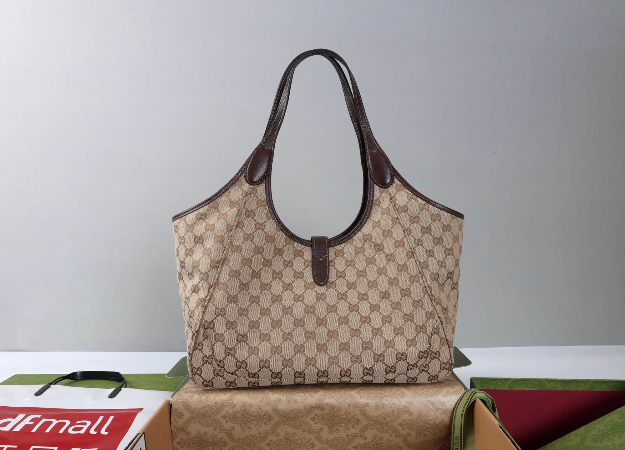 Gucci Mercato medium tote bag sand and brown GG canvas 866645 High