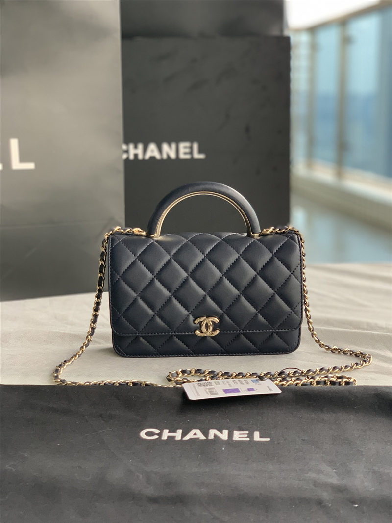 Chanel Wallet on Chain With Handle AP2844 Lambskin & Gold-Tone Metal Navy A