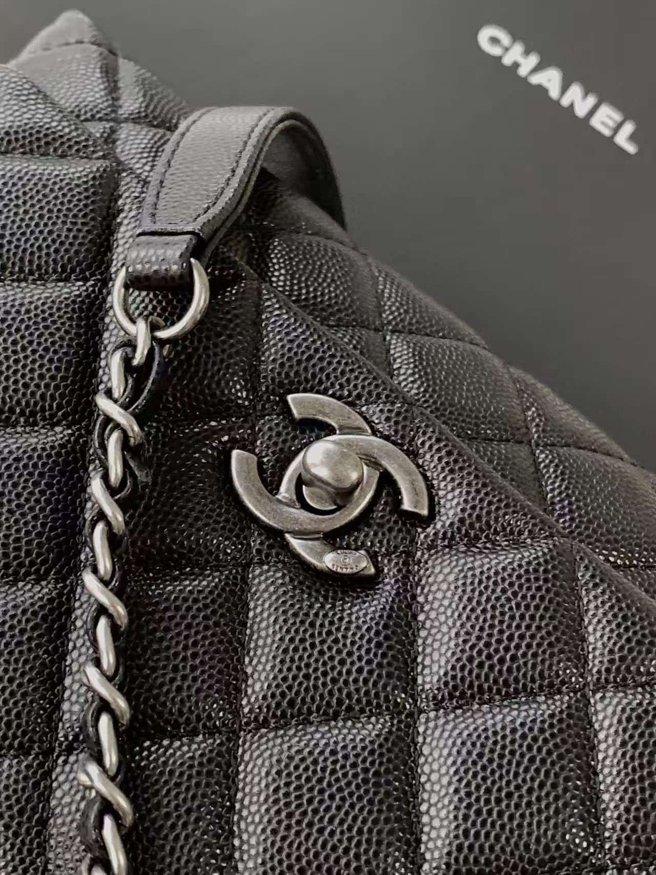 SMALL FLAP BAG WITH TOP HANDLE Grained Calfskin Black-binding Anti-silver Metal High