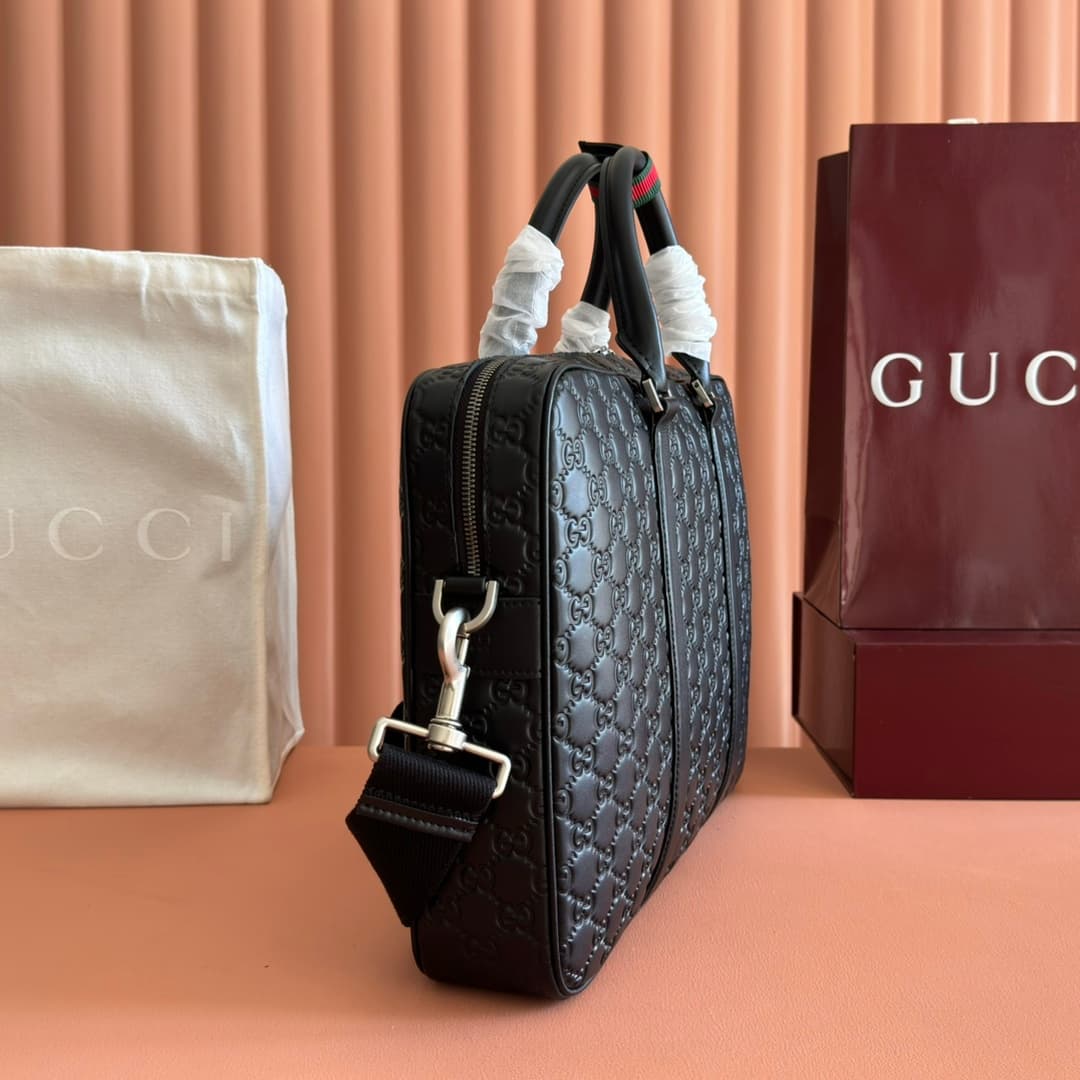 Gucci GG Emblem large briefcase Black embossed GG soft leather 850222 High
