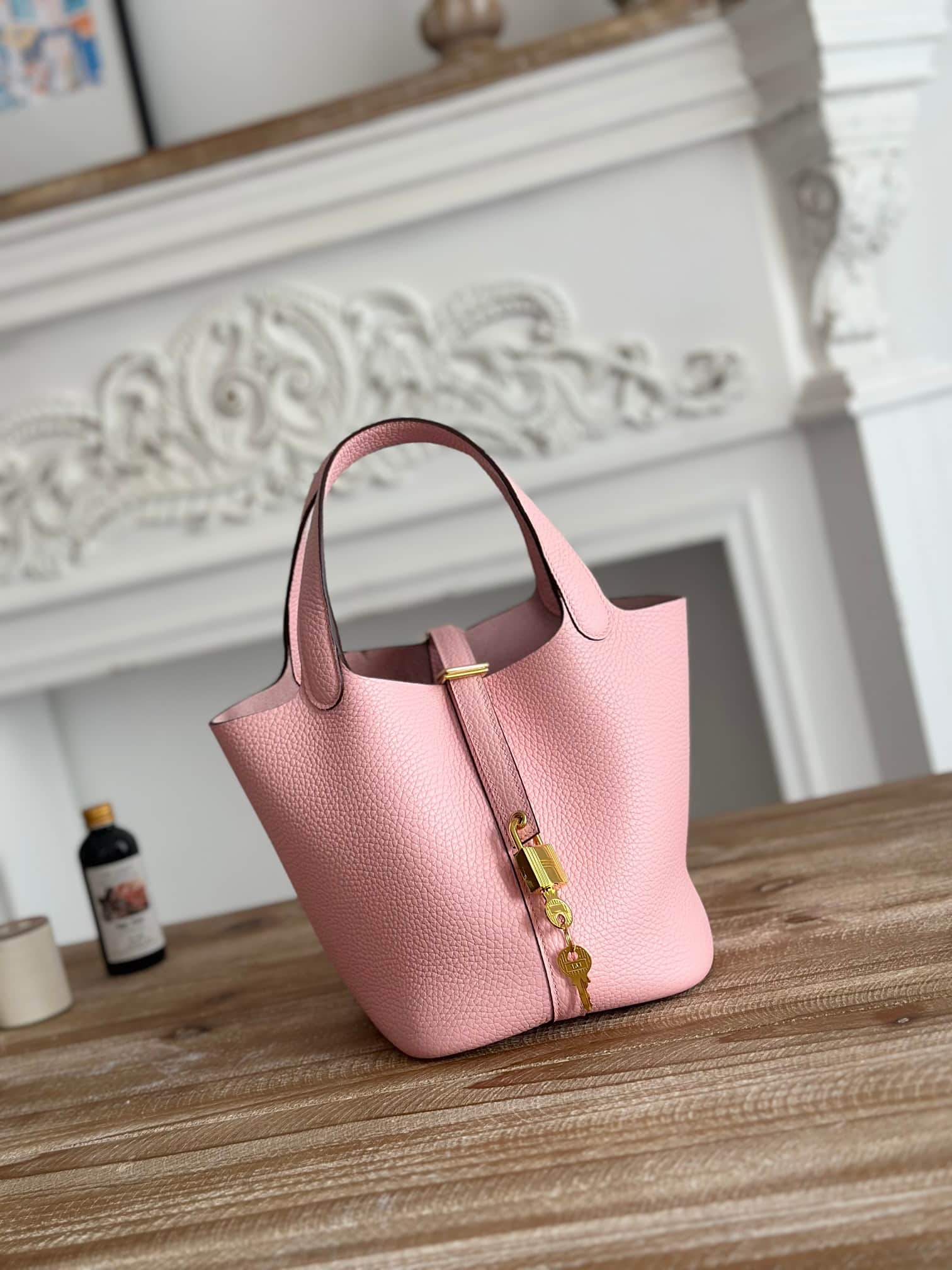 Hermès Picotin Lock 18 Bucket Bag TC Leather Silver/Gold Metal Rose Confetti Wax High