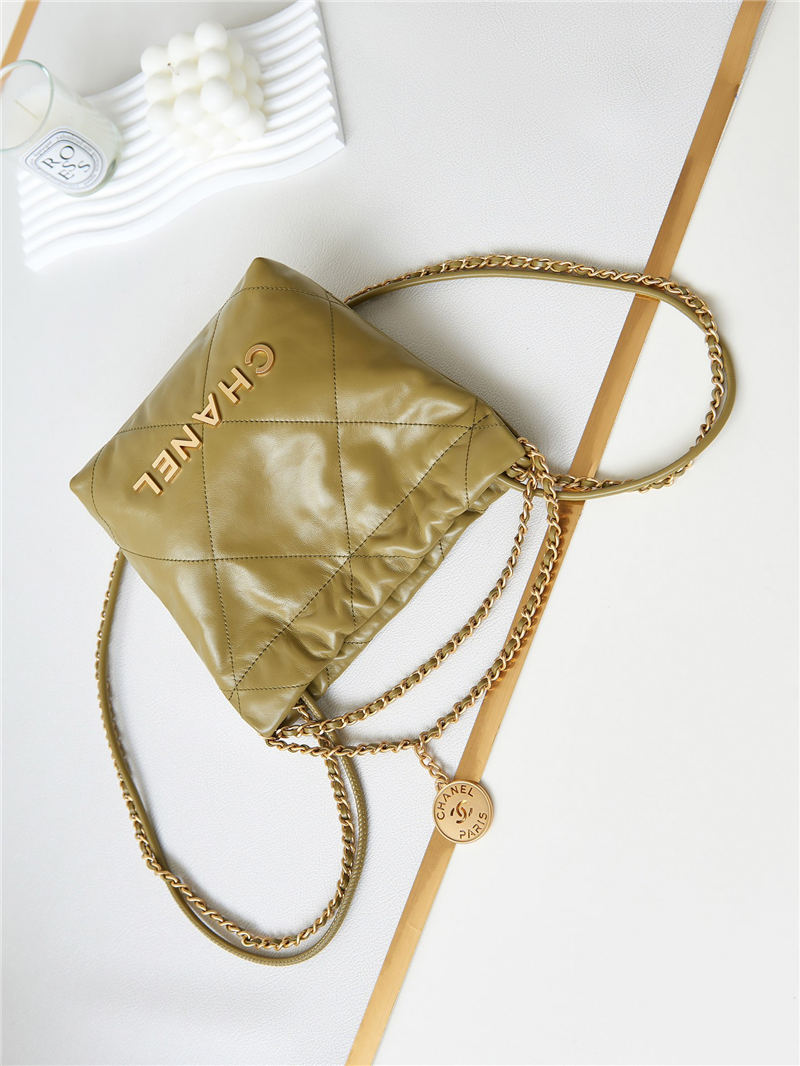 Chanel 22 MINI HANDBAG Shiny Calfskin Mustard & Gold-Tone Metal AS3980 A