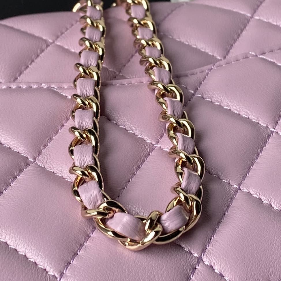 Chanel Mini Classic Flap Bag Lambskin & Gold-Tone Metal AS5758 Light Purple High