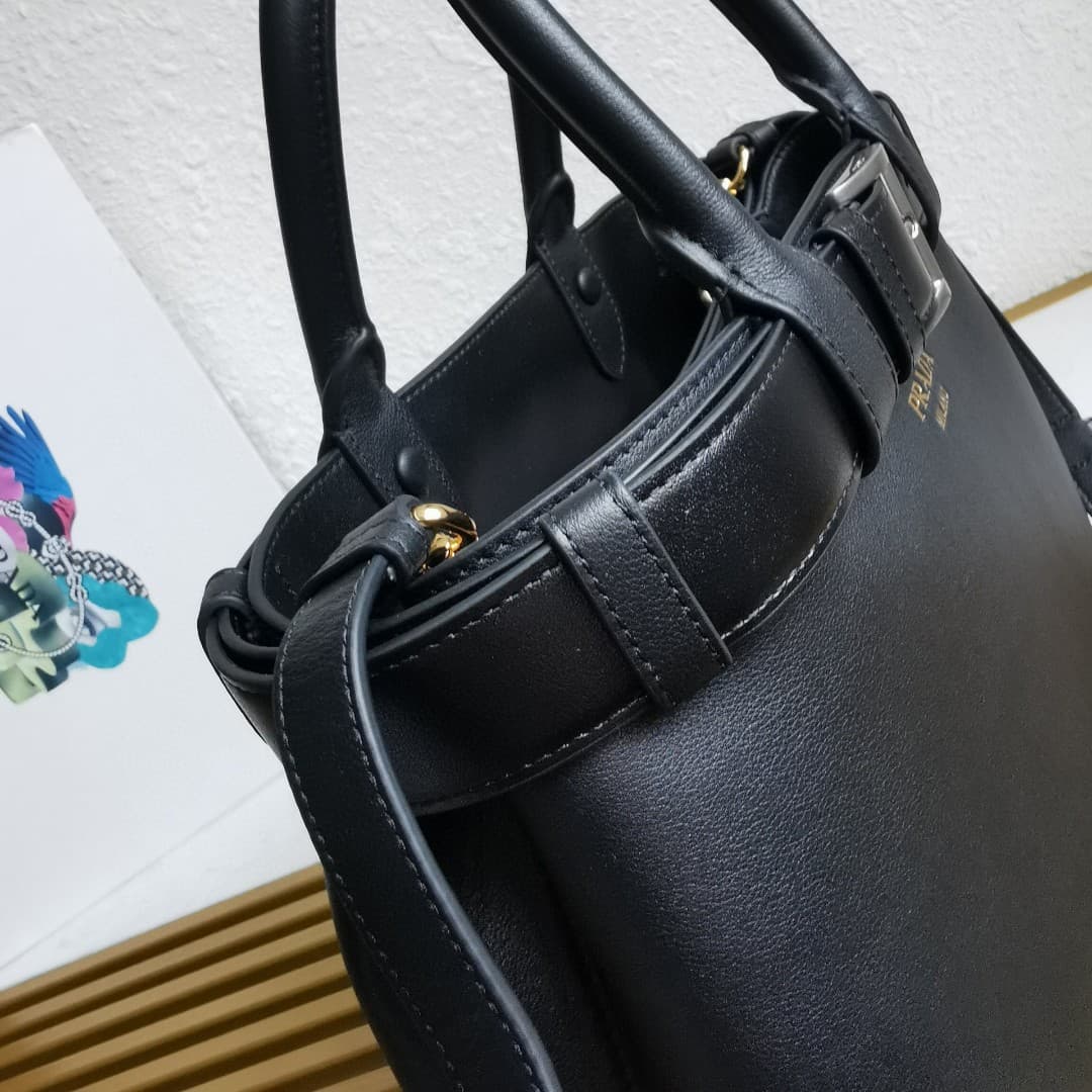 Prada Buckle small leather handbag with belt 1BA434 Black High