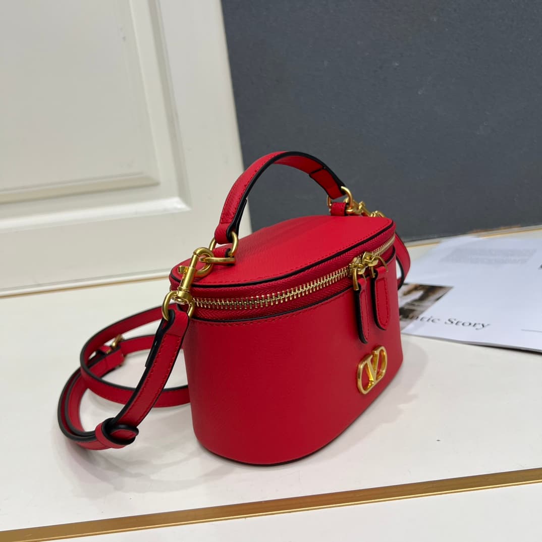 Valentino Garavani VLogo Signature Mini Vanity Bag in Red Calfskin Mid