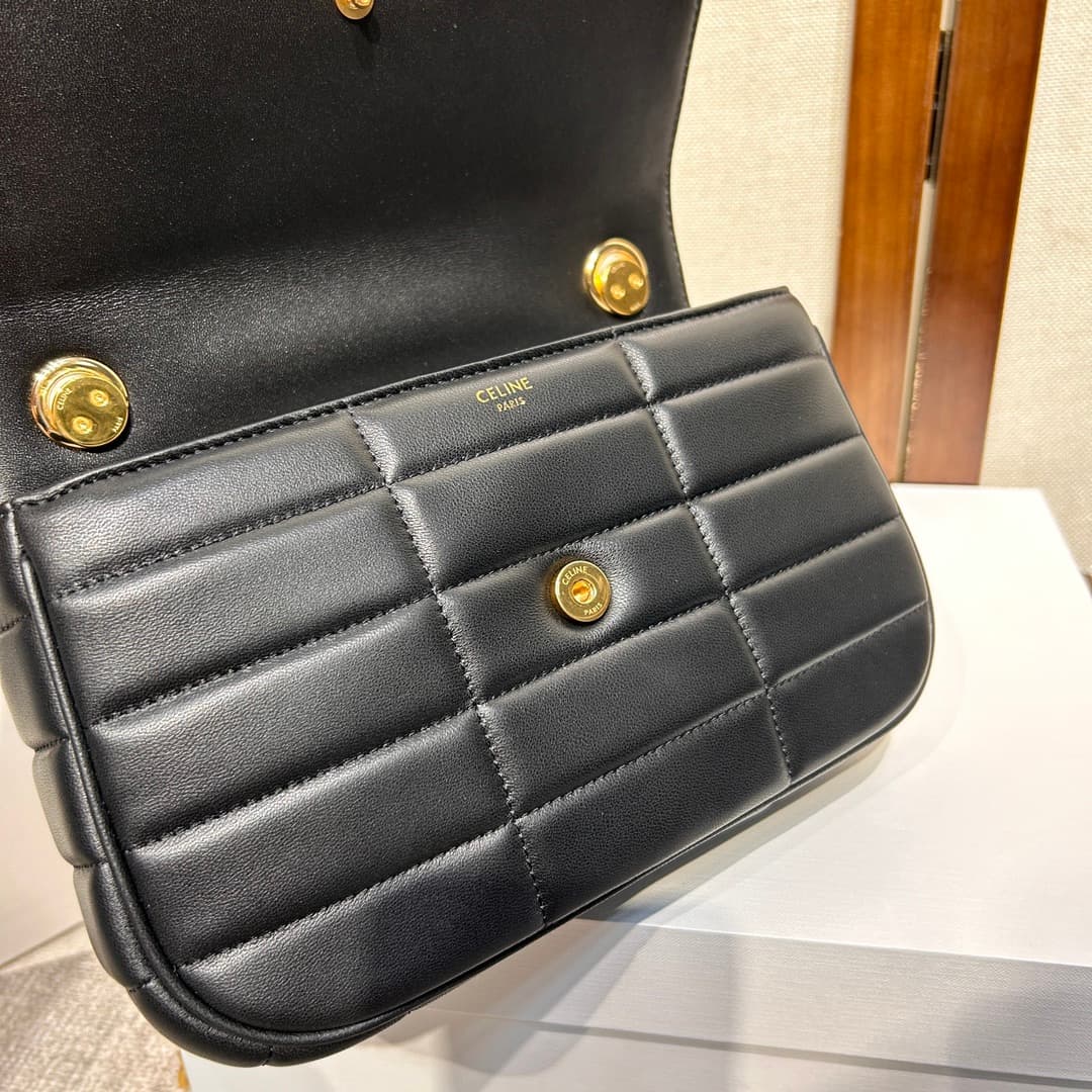 Celine Matelasse Monochrome Chain Shoulder Bag Black High