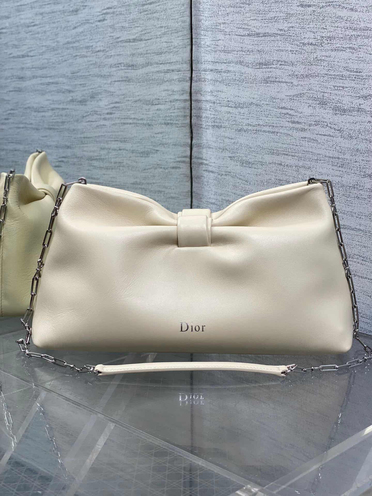 Medium Dior Bow Bag Ivory White Leather High