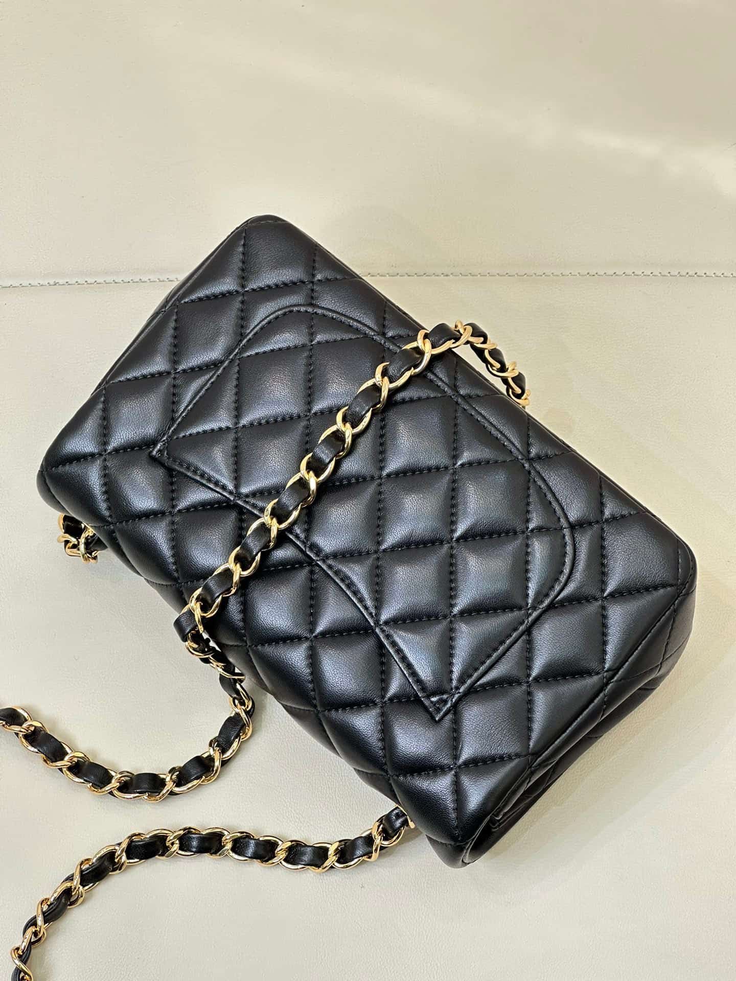 CHANEL Mini Classic Handbag Lambskin & Gold-Tone Metal A69900 Black TOP