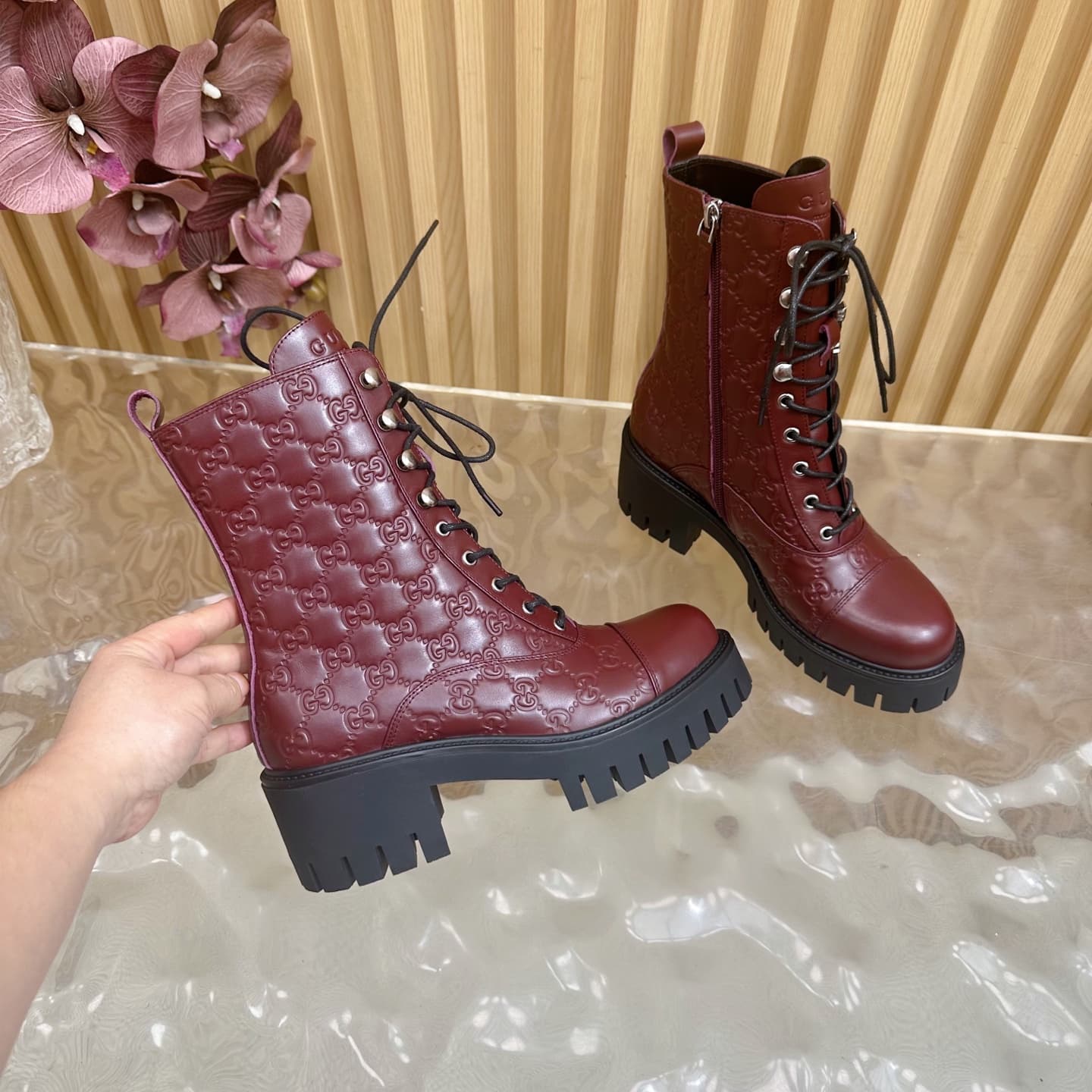 Gucci Women's lace-up ankle boot with GG
