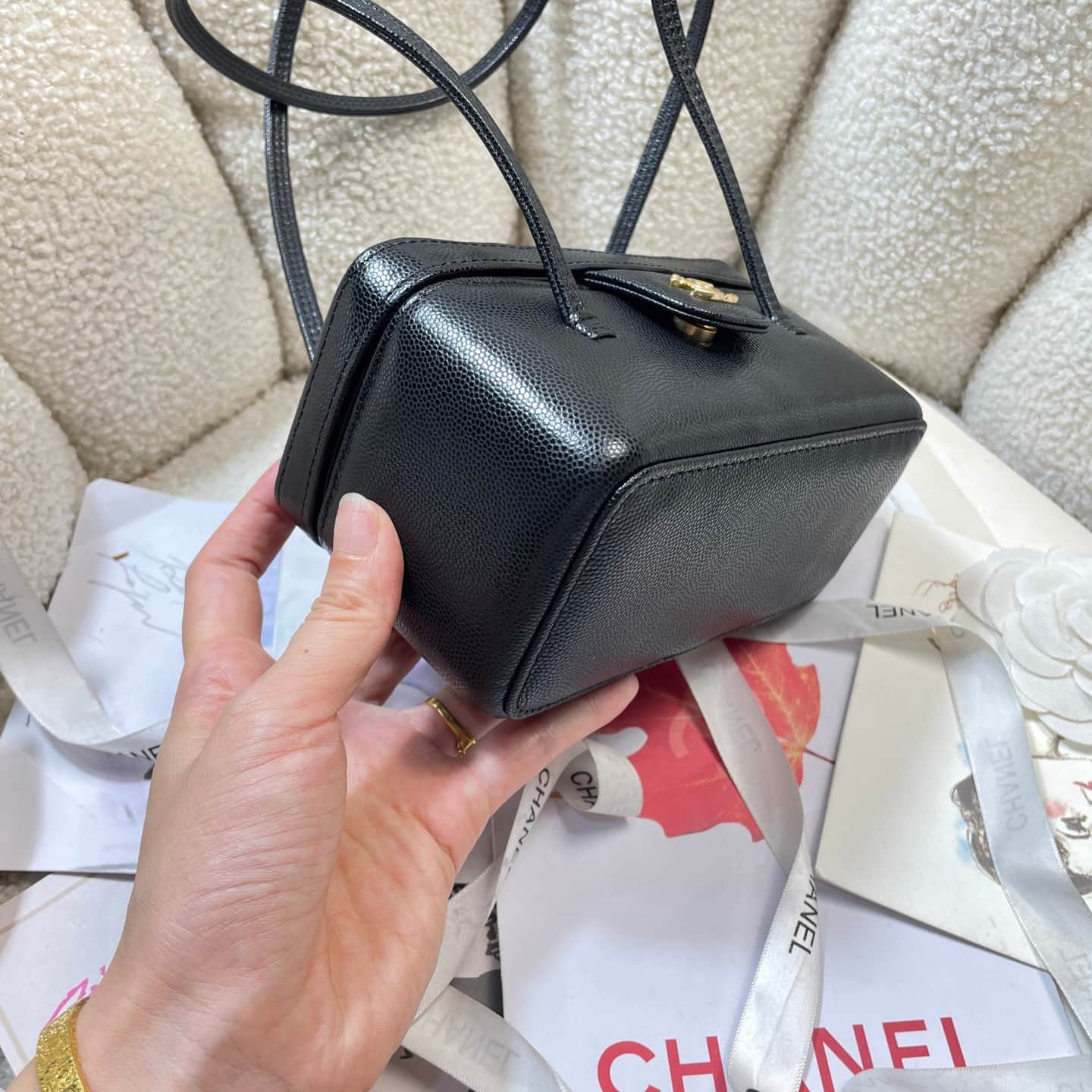 Chanel Long Vanity with Leather Strap Grained Shiny Calfskin & Gold-Tone Metal Black AP5067 A