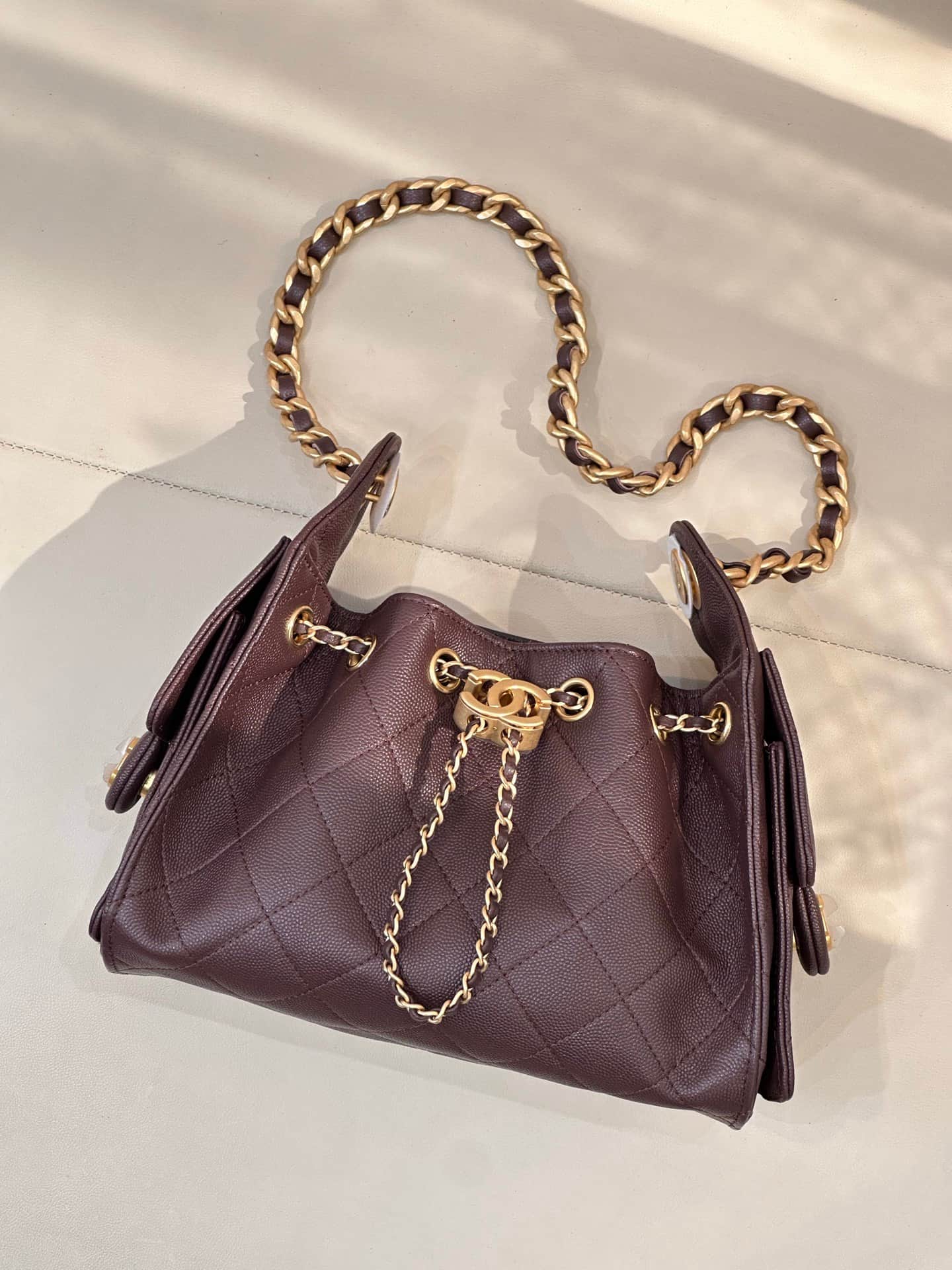 CHANEL 25 Mini Handbag AS5631 Grained Calfskin & Gold-tone Metal Brown TOP