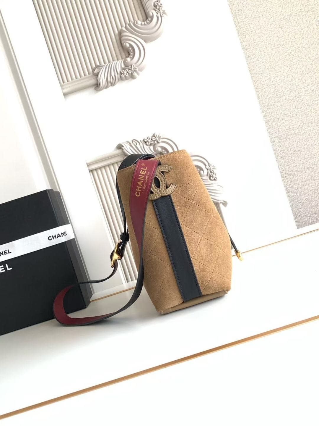 Chanel Small Bucket Bag Suede Calfskin & Gold-Tone Metal Dark Beige AS6537 A