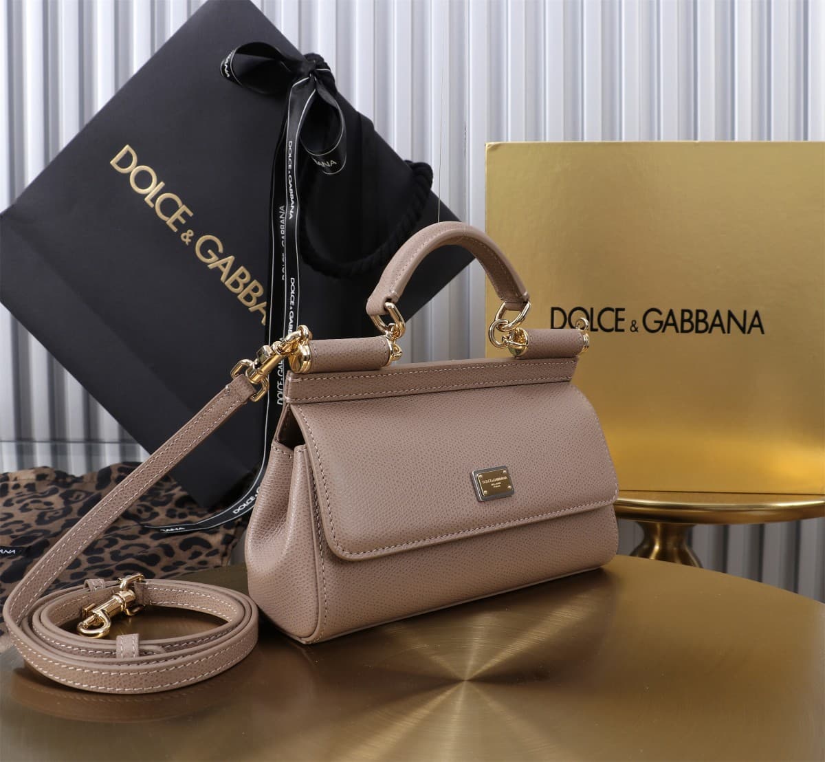Dolce & Gabbana Miss Sicily top handle bag calfskin leather Nude Pink High
