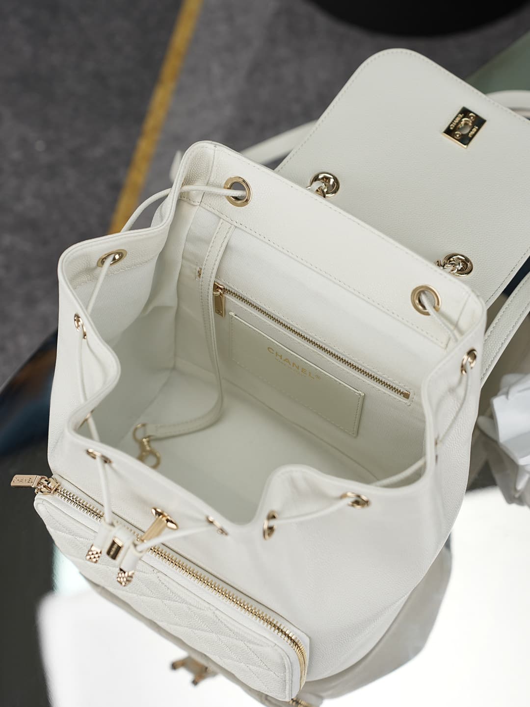 Chanel Small Business Affinity Duma Backpack Grained Calfskin&Gold-Tone Metal White AS3531 A