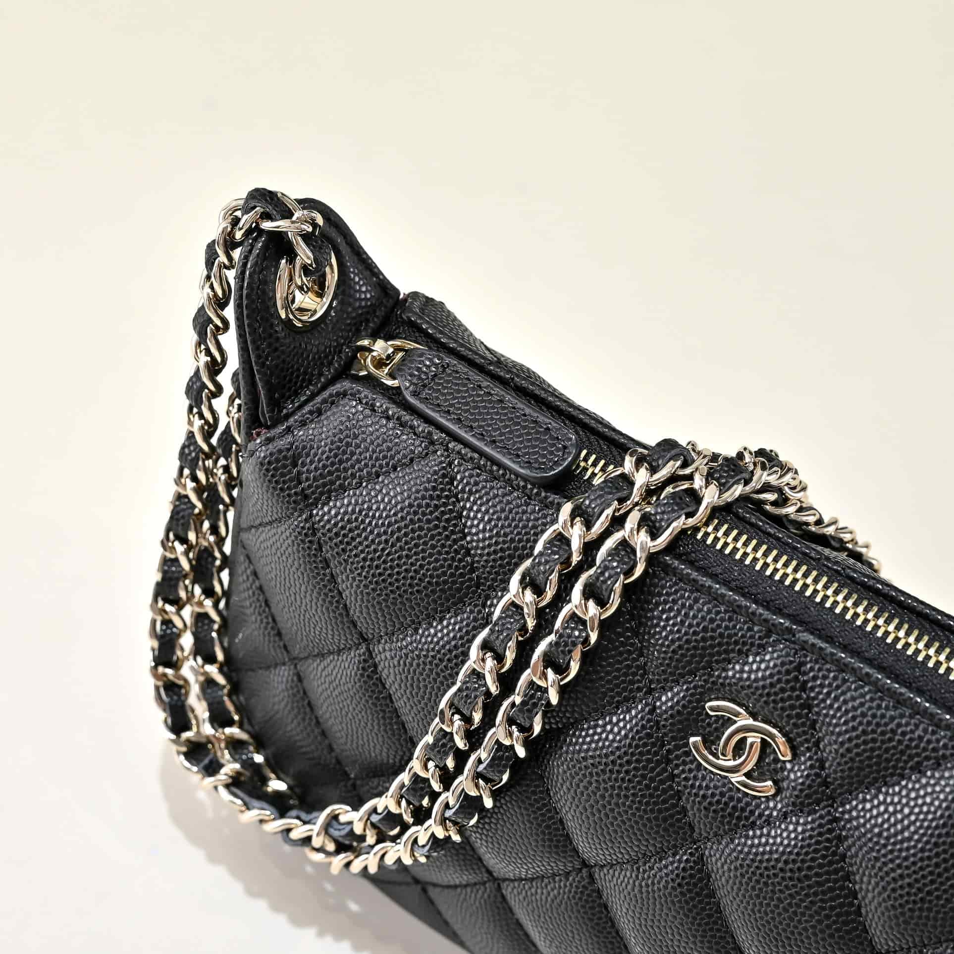 Chanel Chain Wallet Grained Shiny Calfskin & Gold-Tone Metal AS4704 Black A