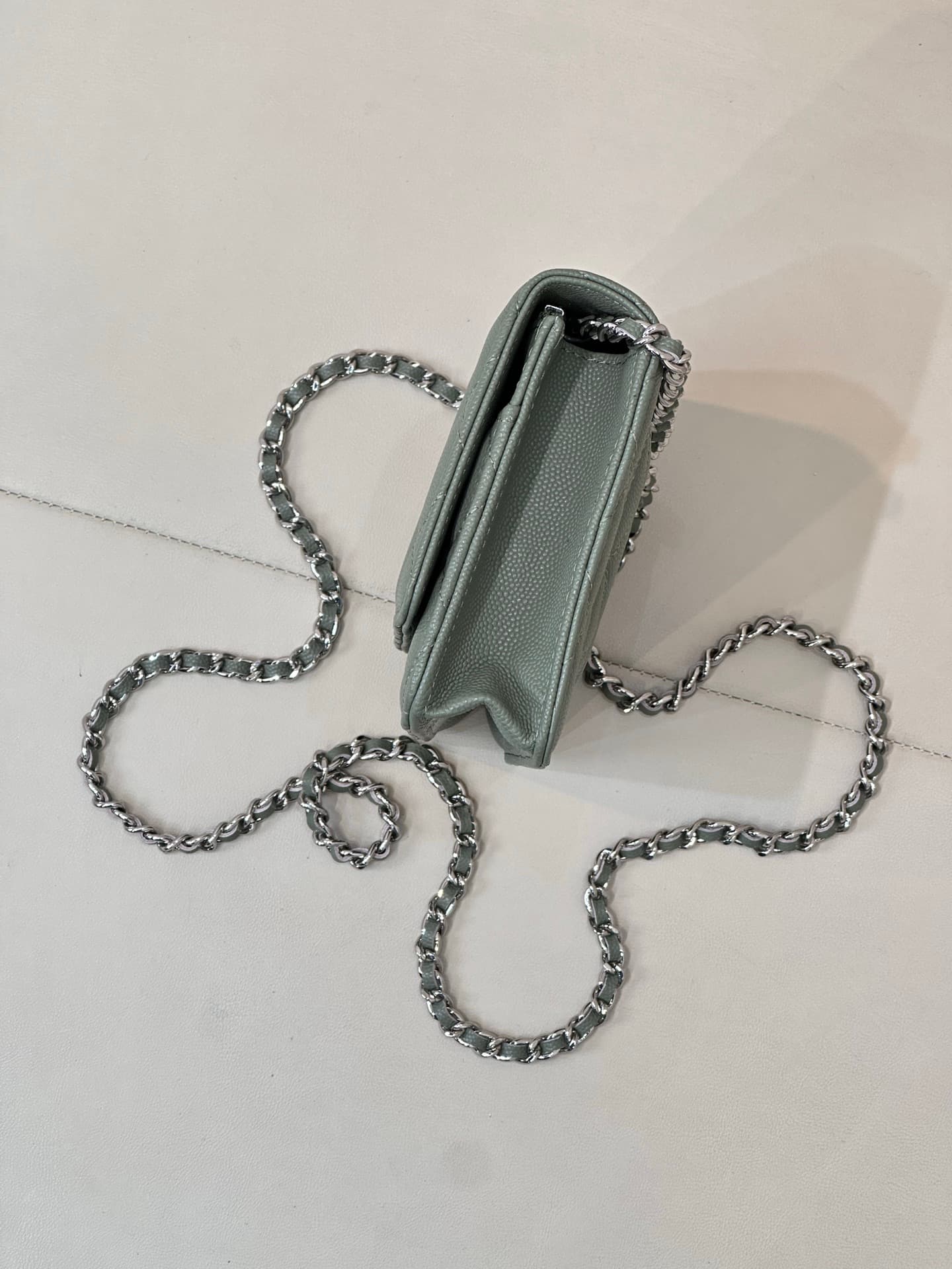 Chanel Wallet on Chain Grained Calfskin& Sliver-tone Metal AP0250 Green TOP