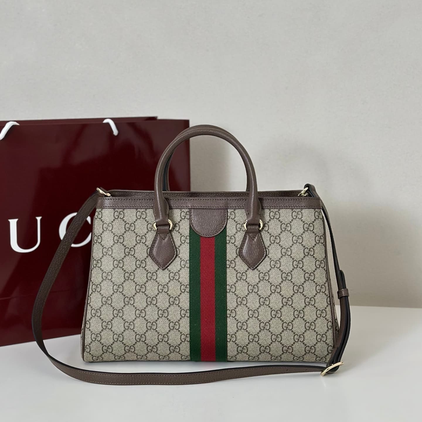Gucci Ophidia medium tote bag Beige and dark brown GG Monogram 836839 High