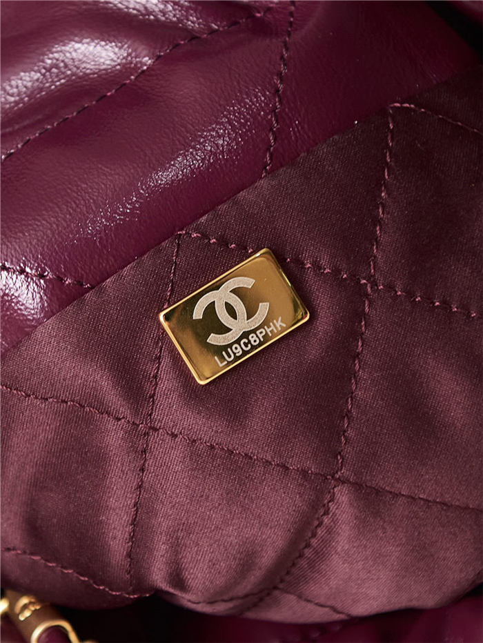 Chanel 22 MINI HANDBAG Shiny Calfskin Burgundy & Gold-Tone Metal AS3980 A
