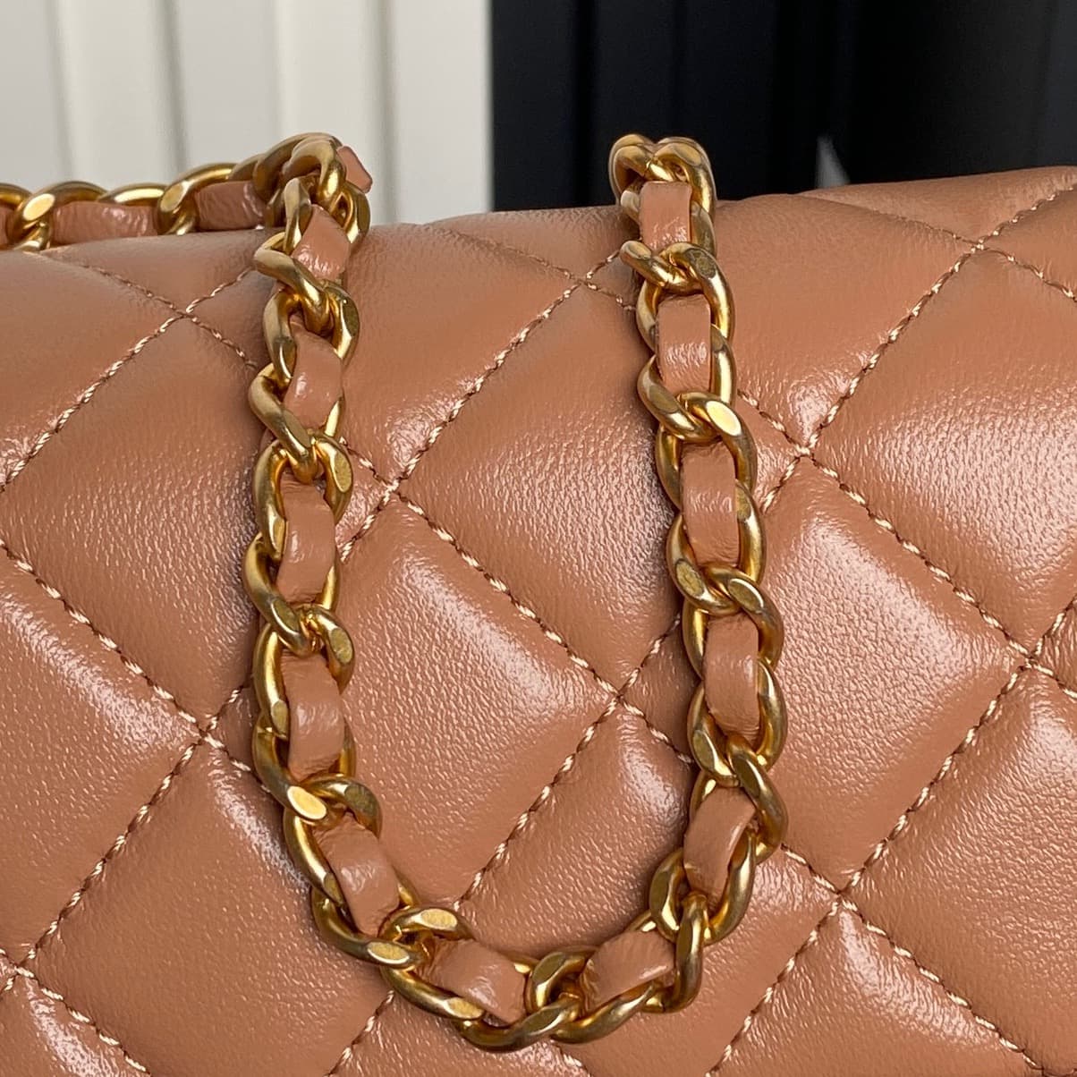 Chanel Classic Flap Bag Lambskin & Gold-Tone Metal AS5759 Tan A