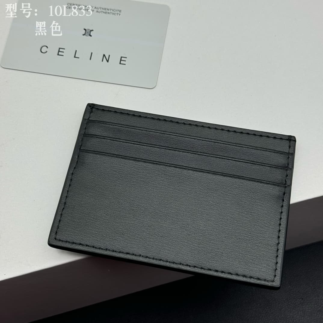 Celine Triomphe Card Holder in Black Shiny Calfskin leather High